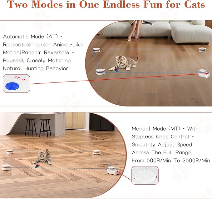 Interactive Cat Toy for Indoor Cats – Automatic Moving & Enrichment Toy for Indoor Cats/Kitten, Auto/Manual Control Cat Treadmill for Exercise & Mental Stimulation, Stimulating Chase Toys(H1K3)