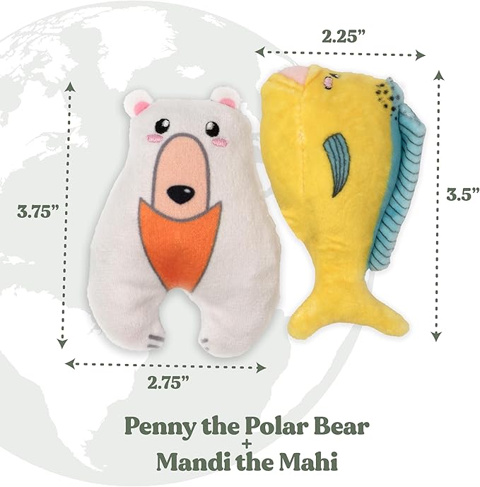 Cat Toys | Plush Toy Polar Bear & Mahi Mahi (Value 2-Pack) Cat Toys for Indoor Cats | Eco Friendly Toy Made from Non Toxic Materials