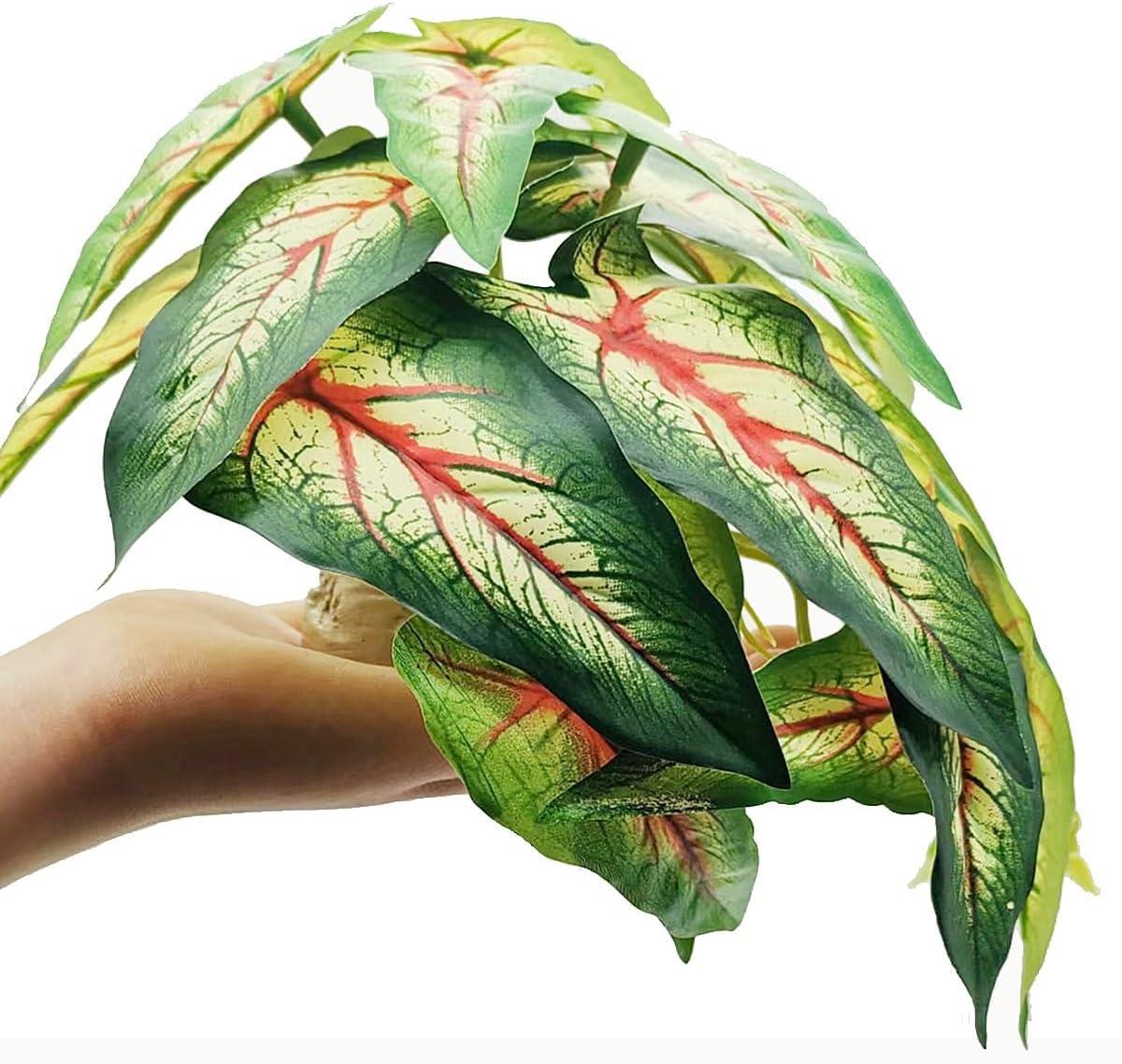 Reptile Plants for Terrarium Decor,Amphibian Habitat Decor, Bearded Dragon Tank Accessories,Artificial Plants for Gecko Chameleon Snake Tortoise with Base (Alocasia odora)