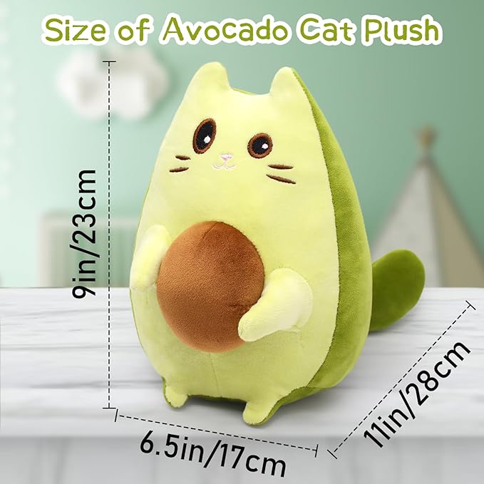 Cat Stuffed Animal Avocado Pillow,Cute Avocado Cat Plush Toys,Funny and Soft Green Kitten Plushie Stuffed Toy Gifts for Kids Boys Girls