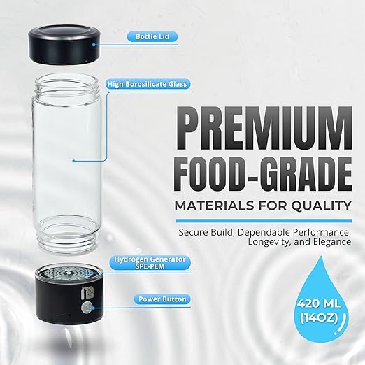 Hydrogen Water Bottle Generator, Improve Water in 3 Minutes, 1600 ppb Hydrogen Water Ionizer with SPE/PEM Technology, Perfect for Home, Office, Gym, Travel, and Drinking (Matt Black)