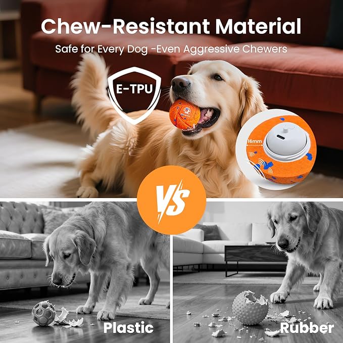 Smart Interactive Dog Toy Ball - Auto Bouncing & Rolling, Chew-Resistant E-TPU Material, 3 Interactive Modes, IPX7 Waterproof, Smart Chase Pet Toy Ball for Medium and Large Dogs (Orange)