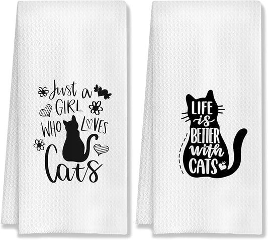 Cat Kitchen Towels Set of 2,Cat Hand Towel,Cat Dish Towels,Cat Towels Gifts for Cat Lovers,Cat Mom Gifts,Cat Lady Gifts,Cat Tea Towel,Cat Kitchen Bathroom Decor,16x24 Inch