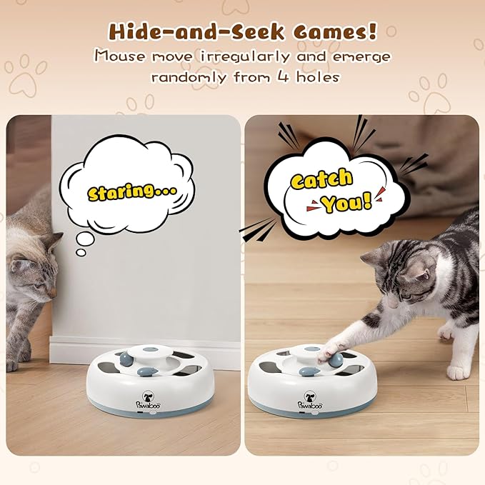 Pawaboo 3-in-1 Automatic Interactive Cat Toy, Electronic Motion Kitten Toy with Fluttering Butterfly Teasers, Track Ball & Random Hide Mouse, USB Rechargeable Cat Teaser Mouse Toys for Indoor Kitties
