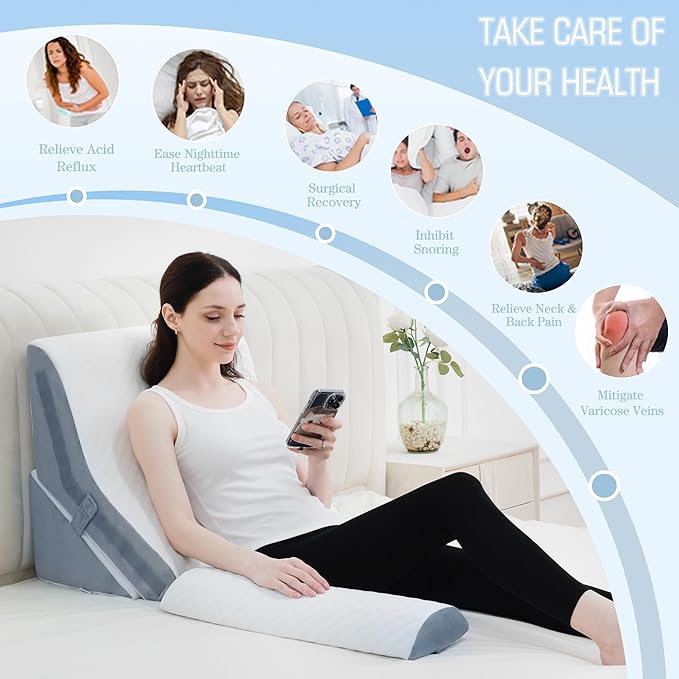 3PCS Bed Wedge Pillow for Sleeping, 20-in-1 Adjustable Memory Foam Wedge Pillow for Back Leg Pain Relief, 23" Wide Wedge Pillow for After Surgery, Acid Reflux, Snoring, Back Pain