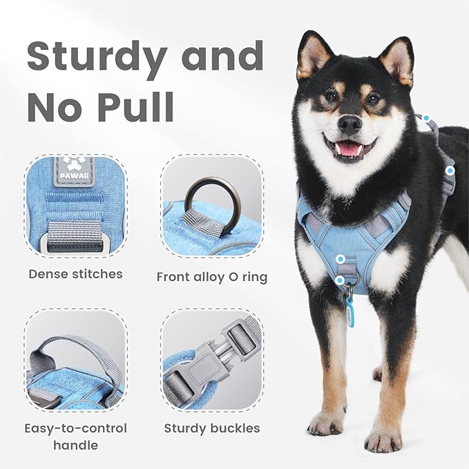 Pawaii No Pull Dog Harness with Pet ID Tag,Reflective Strips No Choke Front O Ring Breathable Mesh Adjustable Soft Padded Pet Vest with Easy Control Handle for Medium Dogs