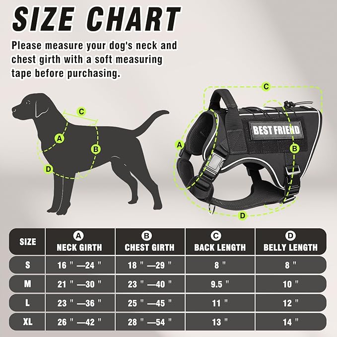 Tactical Dog Harness for Large Dogs,No Pull Military Dog Vest with Handle,Reflective Heavy Duty Pet Harness for K9 Working Walking Hiking Training Black XL