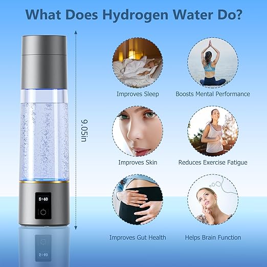 Hydrogen Water Bottle Generator, Generates Real 2100PPB to 6000PPB Hydrogenated Hydrogen Water Bottle, SPE & PEM Rechargeable Portable Hydrogen Water Ionizer, Hydrogen Water Machine with OLED Display