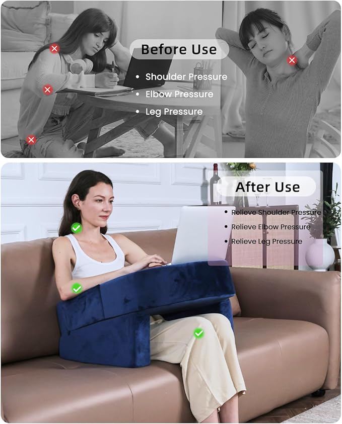 Weighted Idea Reading Pillow for Gaming, Meduim Gaming Pillow for Adult，Table Pillow with 2 Side Pockets for Gaming, Reading, Working Sitting in Bed Floor Sofa (Blue)