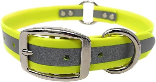 Regal Dog Products Medium Yellow Heavy Duty Reflective Dog Collar with Durable Metal Buckle and D Ring Adjustable, Chew Proof & Waterproof Center Ring | Strong Small Dog Collar