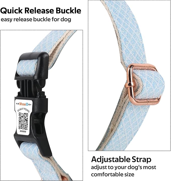 Dog Collar with Waterproof AirTag Holder & Anti-Lost QR Code, Cute Bling Warpping Adjustable Width for Small Medium Large Pet (Light Blue, S)