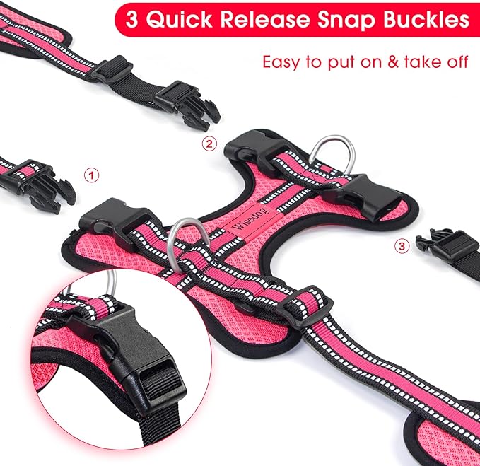 Wisedog Ajustable Mesh Breathable Dog Harness - Reflective Webbing, Lightweight No Pull Harness with 3 Fast-Release Buckles for Dogs Walking, Running and Outdoor Adventures, Pink M