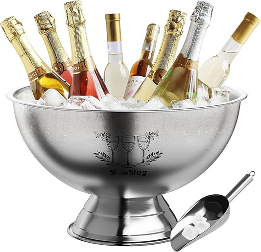 Ice Bucket for Parties, 12L Stainless Steel Beverage Tub, Champagne Bucket with Scoop, Wine Bucket Chiller for Parties, Punch Bowl for Celebrations