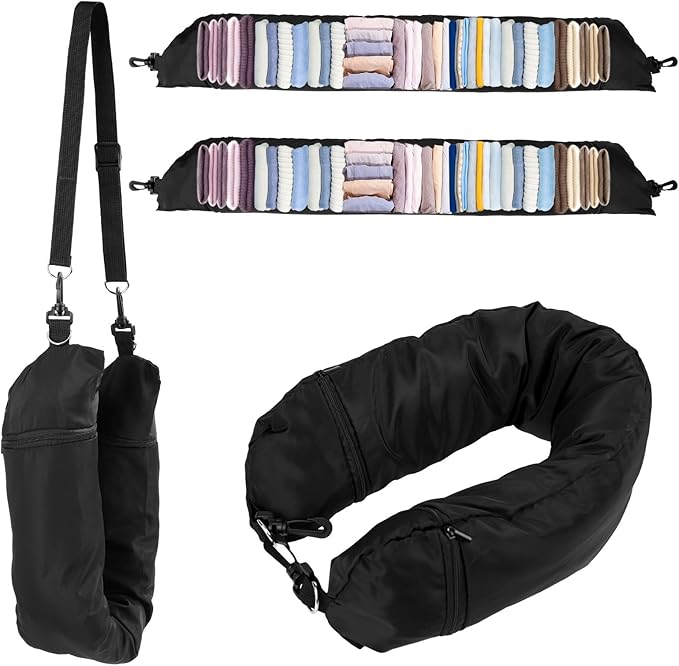 2pcs Stuffable Travel Pillows with 2pcs Adjustable Long Straps, Transformable Neck Pillow Case Cover Adults for Going Out by Car or Plane, No Pillow Filler (Black)