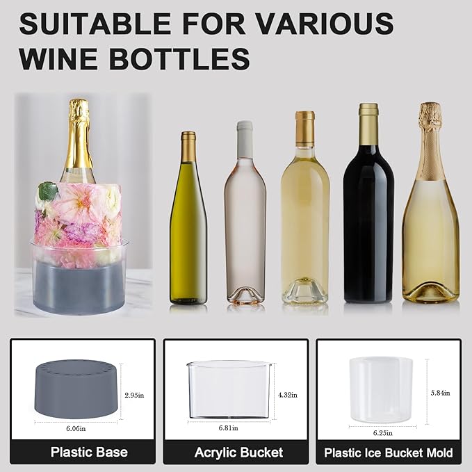 Ice Bucket Mold,Ice Mold Wine Bottle Chiller,Cocktail/Champagne Bucket Ice Mold, Flower/Fruits/Any Decoration to DIY Your Bucket Ice Mold For Special Parties/Bar/Holiday/Wedding-Grey