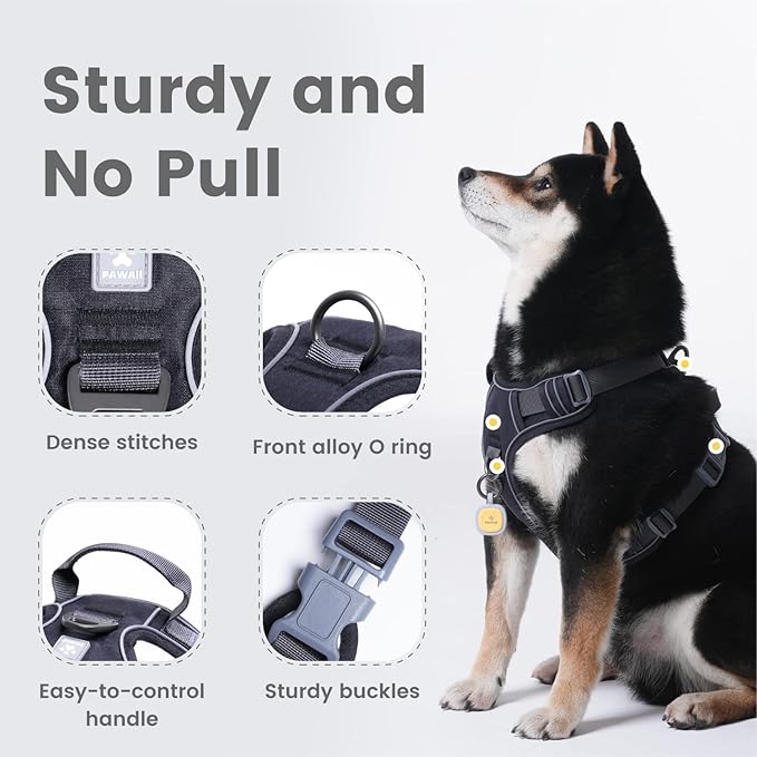 Pawaii No Pull Dog Harness with Pet ID Tag,Reflective Strips No Choke Front O Ring Breathable Mesh Adjustable Soft Padded Pet Vest with Easy Control Handle for Small Dogs