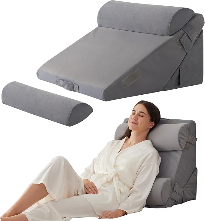 4PCS Orthopedic Bed Wedge Pillow Set for Sleeping, Wedge Pillow for Back Pain Relief, 10-in-1 Adjustable Bed Wedge Pillow Post Surgery, Triangle Pillow for Acid Reflux Snoring Gerd, Velvet