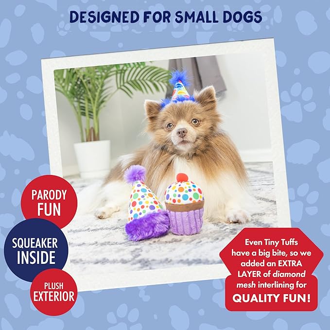 Huxley & Kent Tiny Tuff | It's My Barkday | Extra Tough Dog Toy for Small Dogs | 2-Pack Funny Dog Toy | Features Squeaker, Crinkle | Machine Washable