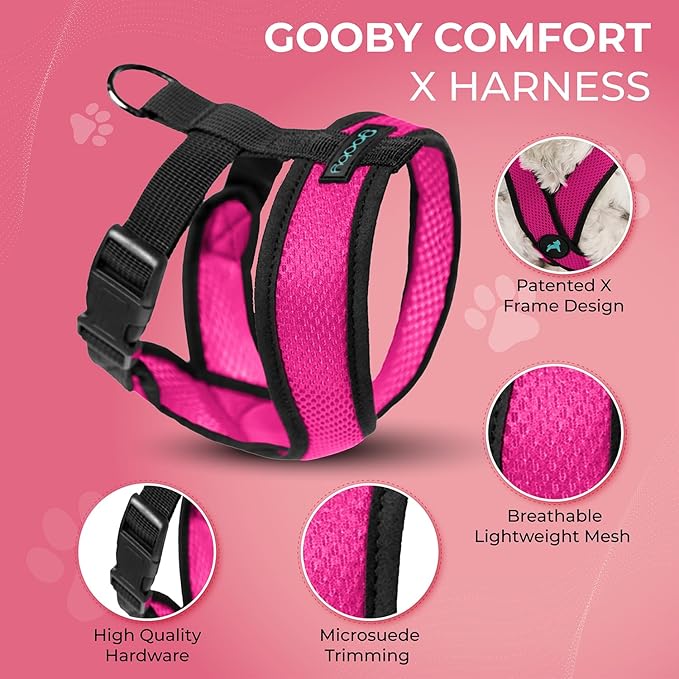 Gooby Comfort X Head In Harness - Flamingo Pink, Large - No Pull Small Dog Harness, Patented Choke-Free X Frame - On the Go Dog Harness for Medium Dogs No Pull or Small Dogs for Indoor and Outdoor Use