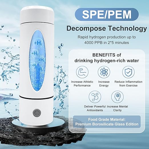 Hydrogen Water Bottle with Indicator Light, Real 4000ppb, SPE/PEM Technology, Equipped with Advanced Dirt Prevention Mode, Portable Hydrogen Water Generator with Food-Grade Material (Khaki Bag)