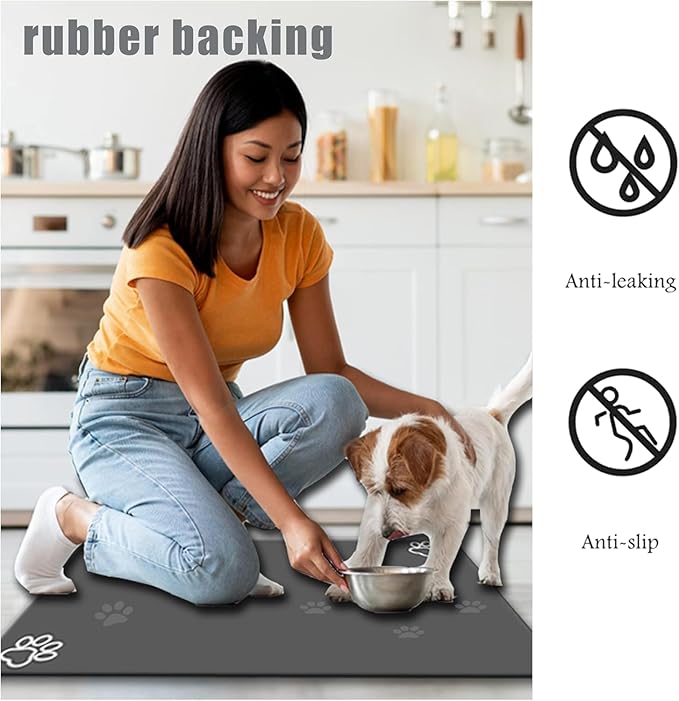 Large Boho Dog Cat Food Mats for Floors, Absorbent Dog Bowl Mat for Food and Water Dispenser Mat, Quick Dry Pet Supplies (Vintage Orange, 36'' x 24'')