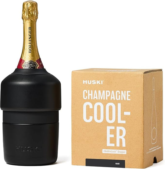Huski Champagne Chiller | NEW | Award-Winning Iceless Design with Detachable Bottle Stopper | Keeps Wine Cold up to 6 Hours | Fits most 750ml Champagne, Prosecco & Sparkling Wine Bottles (Black)