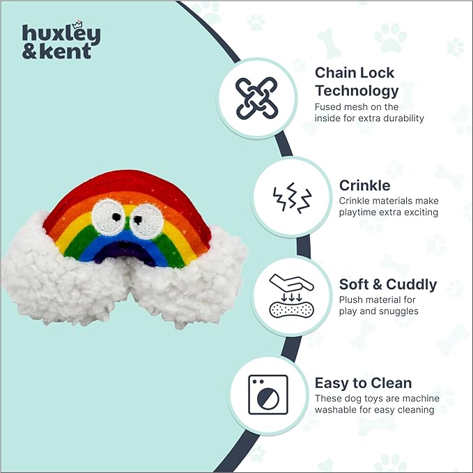 Huxley & Kent Interactive Crinkle Puppy Toys w/ Power Plush Tech - Cute Puppy Toys - Dog Toys for Enrichment (Happy Rainbow, Small)