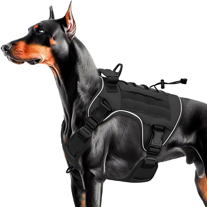 Heavy-Duty Tactical Dog Harness for Large Dogs, No Pull Adjustable Reflective Pet Vest with Molle System, K9 Military-Grade Control for Service Training, Outdoor & 10+ Breeds, Black, Large