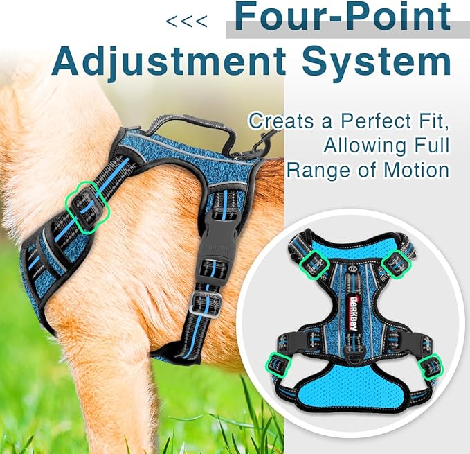 BARKBAY Dog Harness No Pull with ID Tag Pocket - Heavy Duty, Reflective, Easy Control for Large Dogs(Blue/Black,S)