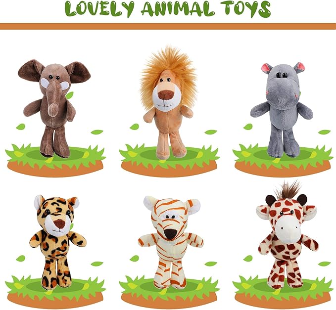 Sumind 12 Pieces Mini Stuffed Forest Animals Jungle Animal Plush Toys 4.8 Inch Cute Elephant Lion Giraffe Tiger Plush for Animal Themed Parties Achievement(Standing)