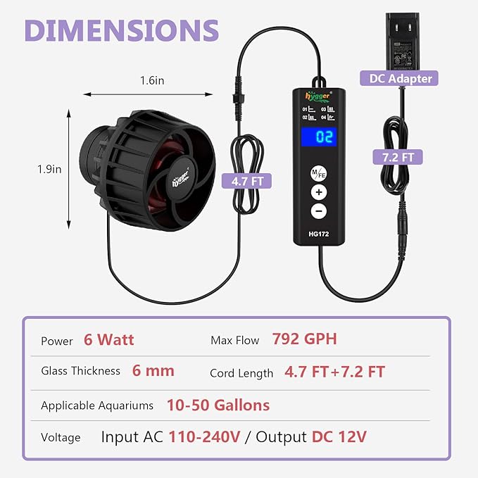 hygger Mini Aquarium Wave Maker for 15-40 Gallon Fish Tank with Magnetic Base Adjustable Powerhead for Saltwater and Freshwater Up to 792 GPH
