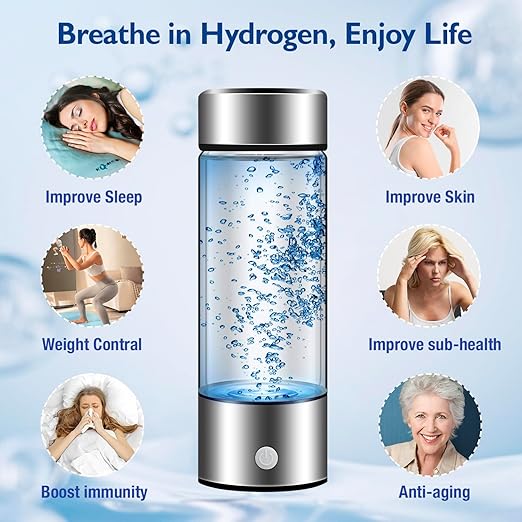 Hydrogen Water Bottle, Portable Hydrogen Water Bottle Generator, Rechargeable Hydrogen Water Ionizer Machine for Home, Office, Travel, Daily Drinking（Silver）