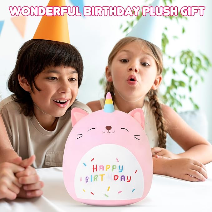 SQEQE Cat Plush Toy Unicorn Cat Stuffed Animal Cute Birthday Cat Plushies Pillow Soft Plushie Doll Gifts for Kid Decor(Pink Caticorn, 10 Inch)