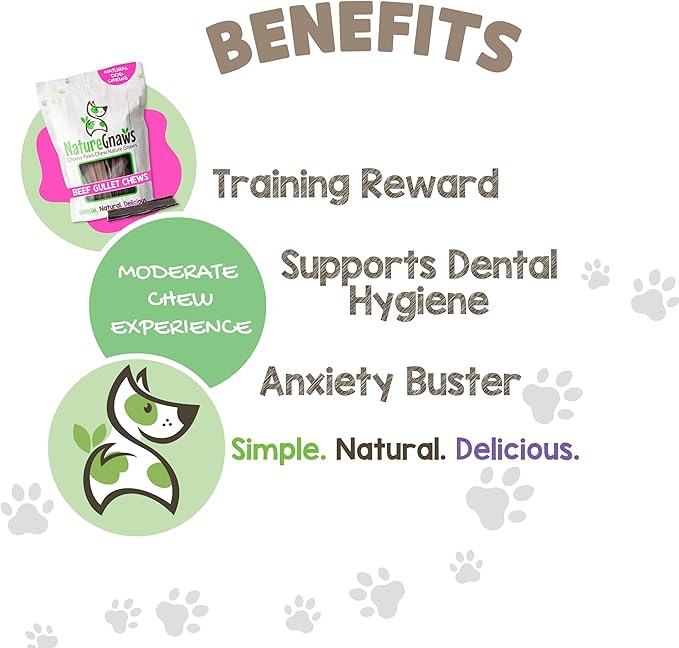 Nature Gnaws Beef Gullet Chews for Small Dogs 4-5" (50 Count) - Natural Beef Jerky Stick Dog Chew Treats - Rawhide Free