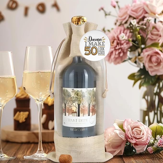 50th Birthday Wine Bag, Birthday Party Decoration Wine Bag Gifts, Happy Birthday decor, Pairs Well with Celebrating Birthday Wine Bag for Her Him
