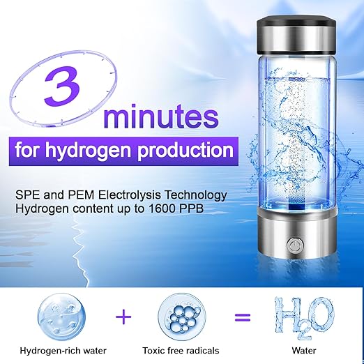 Hydrogen Water Bottle 3 Mins Portable Hydrogen Water Bottle Generator SPE PEM Technology Water Ionizer Gift for Love Suitable for Travel Exercise Home Black Lid