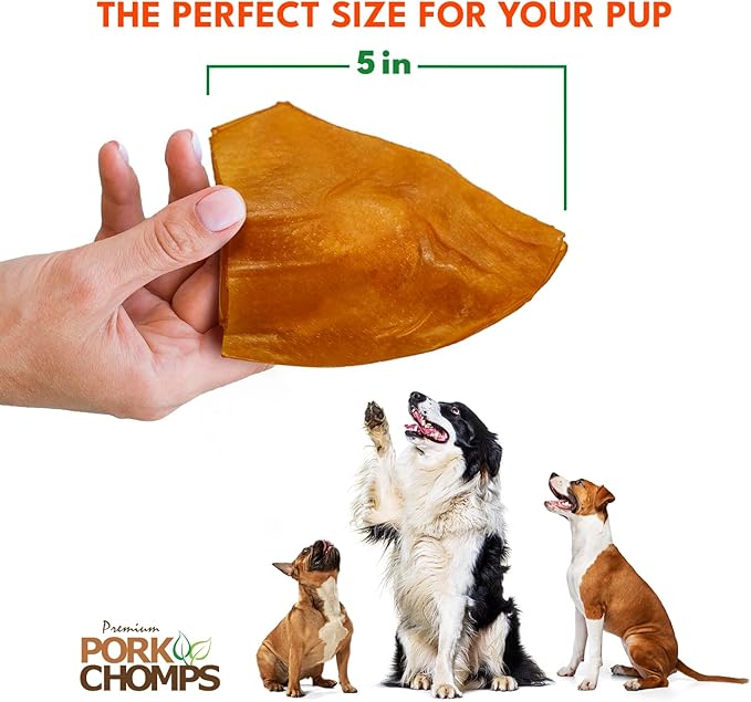 Pork Chomps Roasted Pork Skin Dog Chews, 5-inch Ear Shapes, 1.44 Ounce (Pack of 4)