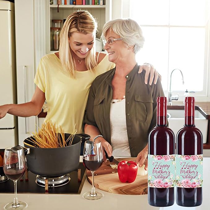 24pcs Mothers Day Wine Bottle Labels Stickers Party Wine Bottle Stickers Decorations Wine Bottle Cover Labels Happy Mothers Day Party Supplies