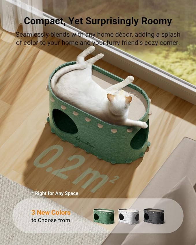 DownyPaws Cat House for Indoor Cats, Cat Bed Cave for Multiple & Large Cats Up to 22 Lbs, Scratch Resistant Peekaboo Cat Caves, Foldable Tunnel Enclosed Bed, PeekaPurr, Forest