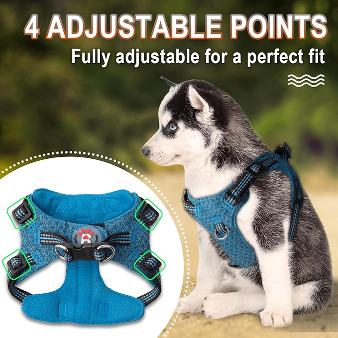 BARKBAY Dog Harness, Reflective Adjustable Puppy No Pull Harness, Breathable Soft, X-Small, Blue/Black