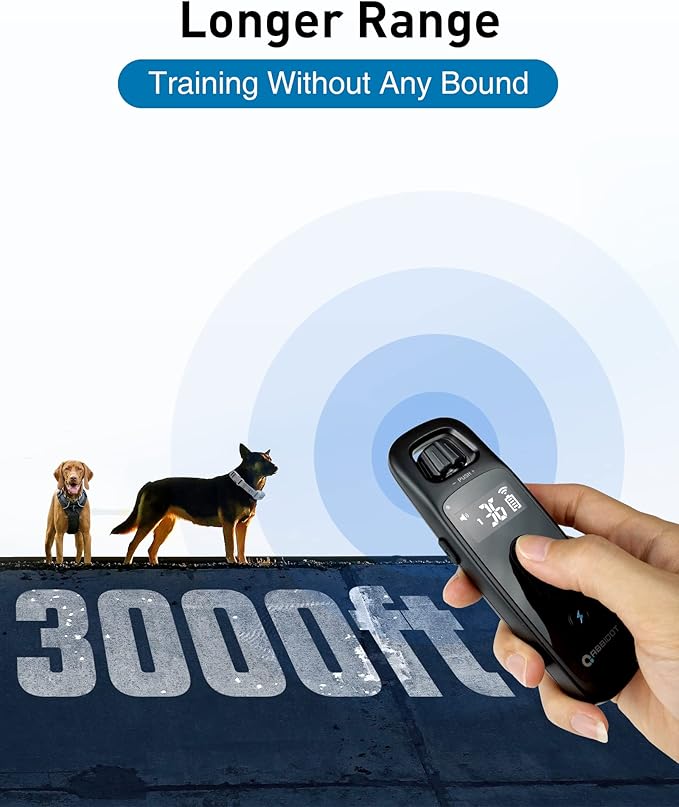 ABBIDOT Dog Shock Collar, 3300 FT Dog Training Collar with Remote, IPX7 Waterproof with 4 Training Modes, Rechargeable E-Collar for Small Medium Large Dogs (5-120 lbs)