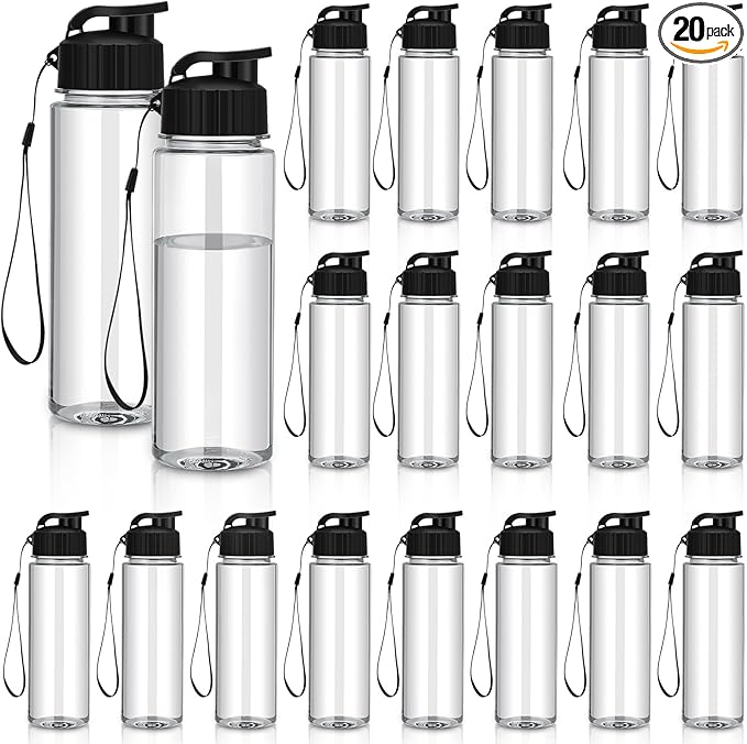 Mifoci 20 Pieces Water Bottle Bulk Plastic Water Bottles Bulk Gym Sports Adults Reusable Large Water Bottles with Leak Proof Flip Top for Party Outdoor(17 oz,Black)