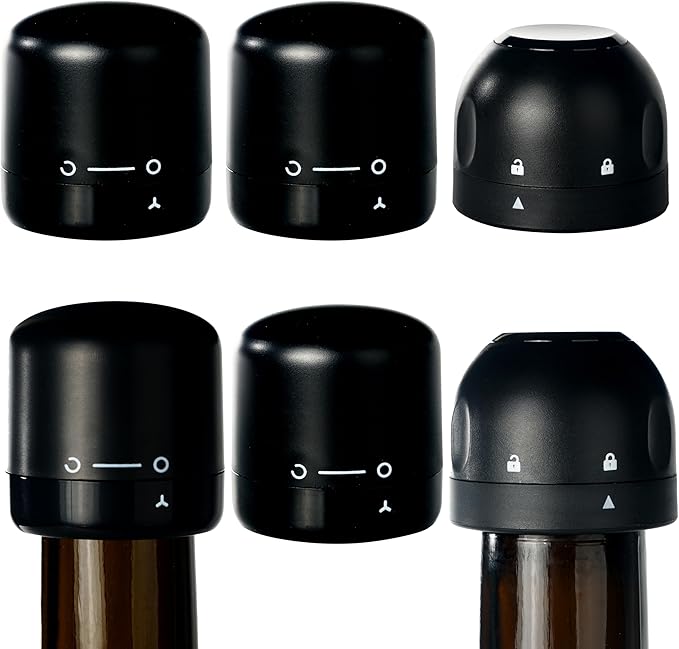 6PCS Wine Bottle Stoppers,4PCS wine stoppers+2PCS champagne stoppers，Wine Preserver, Wine Accessories, Black Silicone Small Wine Bottle Stoppers Corks