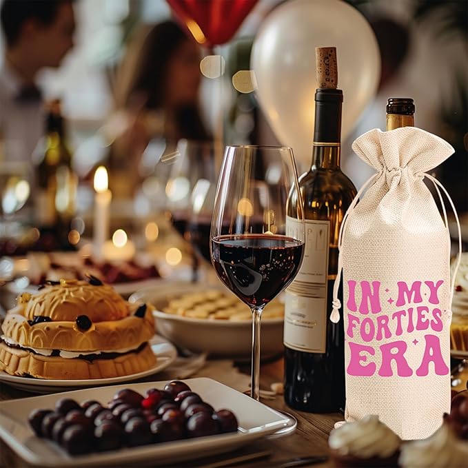 In My Forties Era Wine Bag-Premium quality wine carrier with stylish design.Unique wine bag for 40th birthday decoration.40th birthday gift for her
