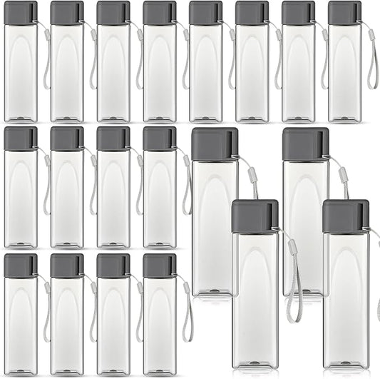 Mifoci 20 Pieces Water Bottle Bulk 17 oz Plastic Water Bottles Bulk Gym Sports Adults Reusable Large Water Bottles for Outdoor Fitness(Grey,Rectangle)