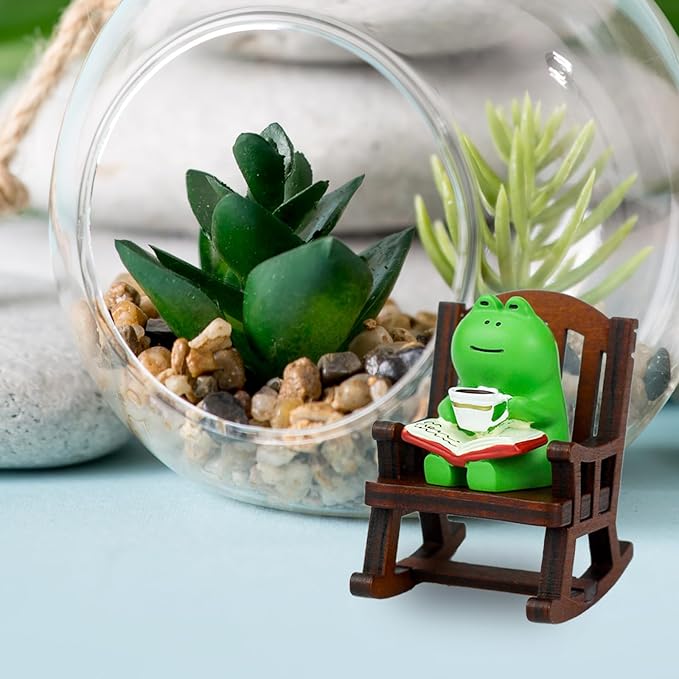 Cute Mini Frog Figurine with Small Sofa Resin Figure for Office Home Decor for Frog Lovers (Rocking Chair)