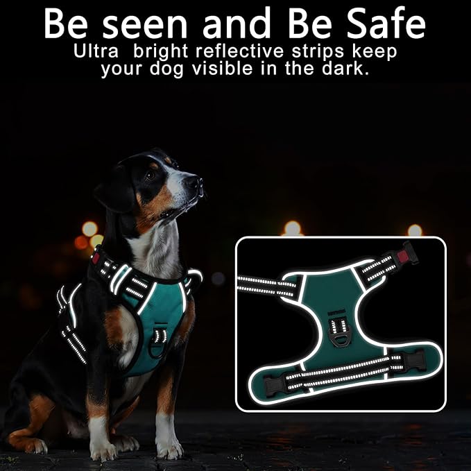 Timos No Pull Dog Harness,NO Need Go Over Dogs Head 3 Snap Buckles Reflective Oxford No Choke Puppy Harness with Front & Back 2 Metal Leash Clips Soft Padded Vest Harnesses for Small Medium Large Dogs