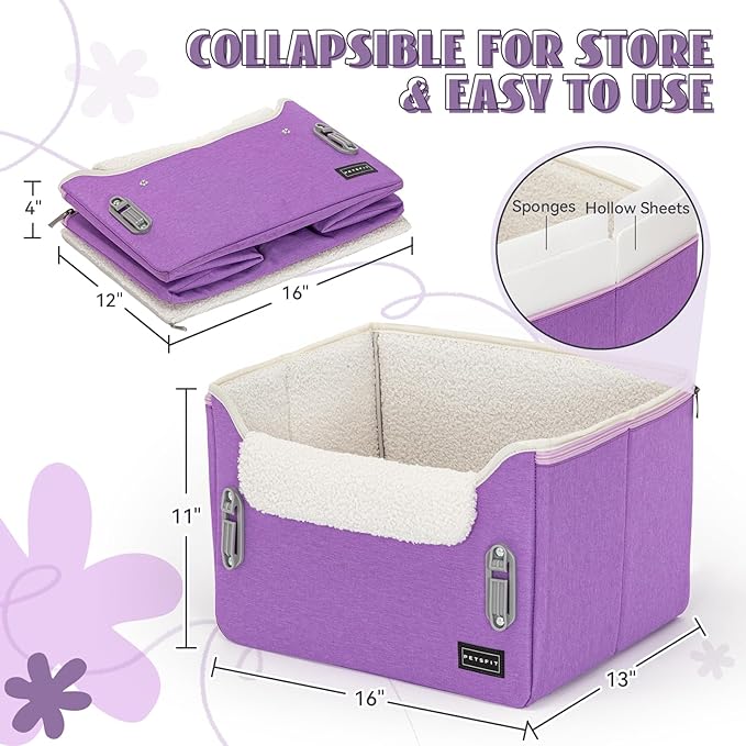 PETSFIT Small Dog Car Seat, Patent Safe Buckles Dog Booster Car Seat, Dogs Carseat with Safety Belt, Suitable for Small Pets Up to 25lbs (Purple)