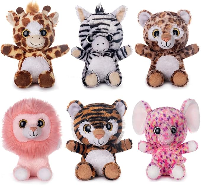 My OLi 7" Plush Toys Set Stuffed Animals Bundle of Forest Animal Toys Lion/Elephant/Zebra/Giraffe/Tiger/Leopard Stuffed Animals Pack of 6 for Babies Kids Girls Boys