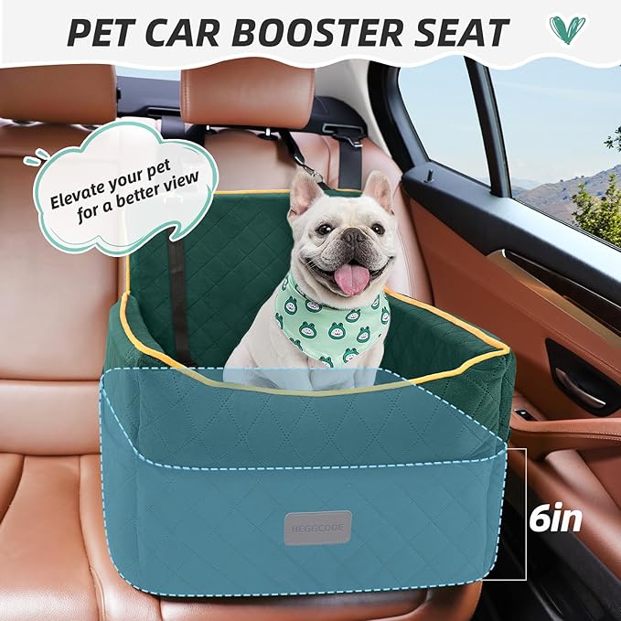 Dog Car Seat for Small Medium Dogs, Memory Foam Puppy Dog Booster Seat with Thick Cushion for Dogs Under 35lbs, Detachable Washable Pet Car Seat Travel Bed with Storage Pockets,2 Safety Belts